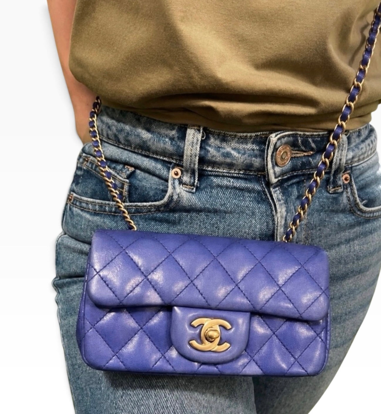CHANEL Extra Mini Rectangular Flap Blue Lambskin Gold