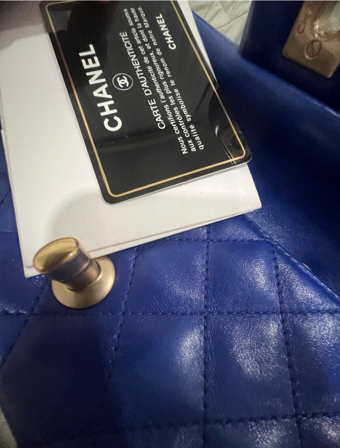 CHANEL Extra Mini Rectangular Flap Blue Lambskin Gold