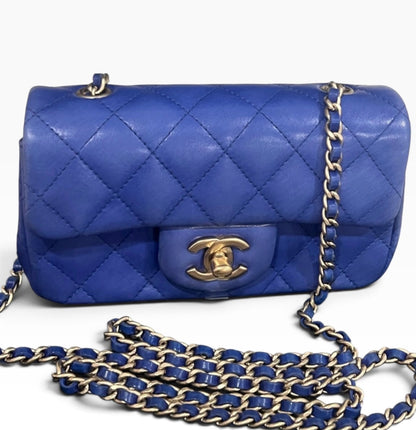 CHANEL Extra Mini Rectangular Flap Blue Lambskin Gold