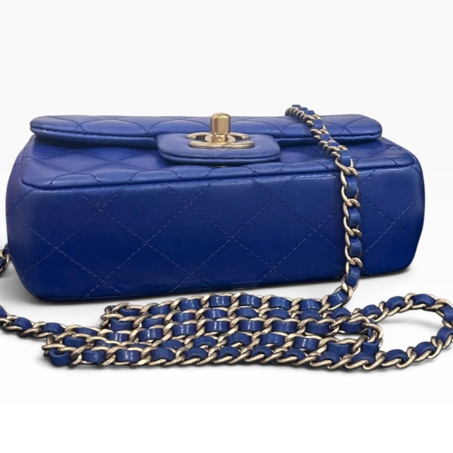 CHANEL Extra Mini Rectangular Flap Blue Lambskin Gold