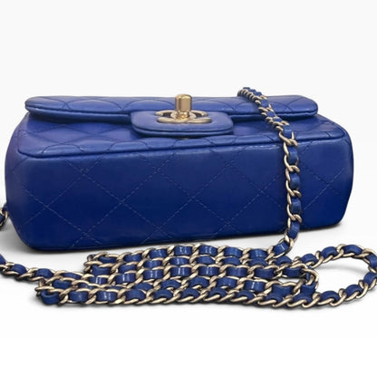 CHANEL Extra Mini Rectangular Flap Blue Lambskin Gold