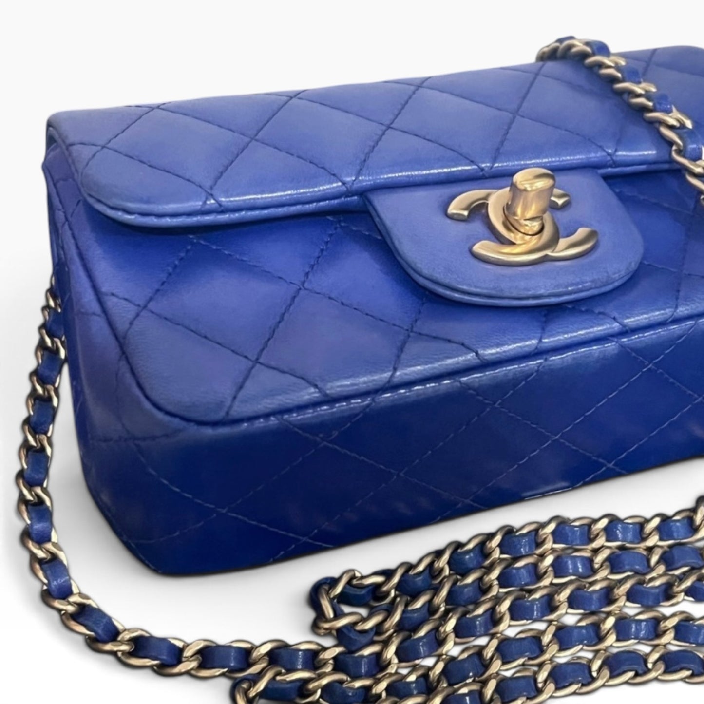 CHANEL Extra Mini Rectangular Flap Blue Lambskin Gold