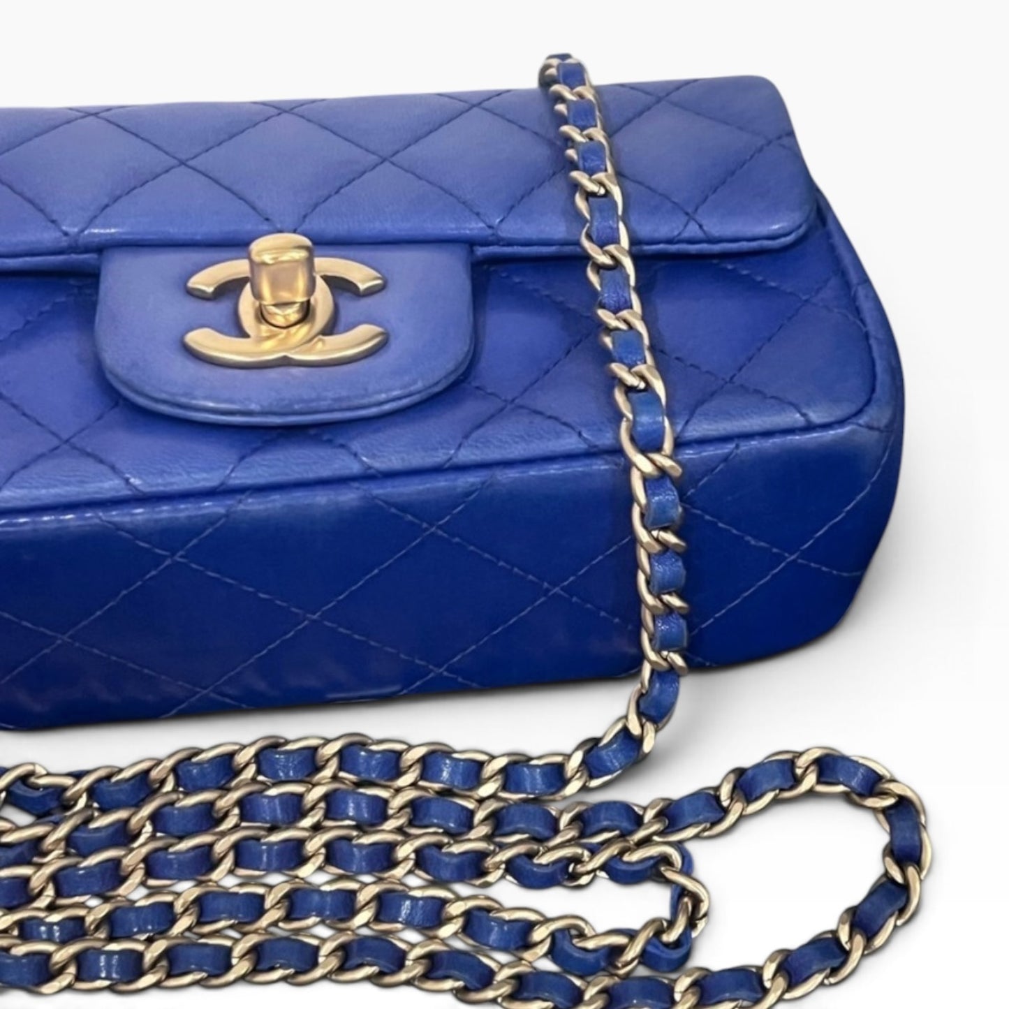 CHANEL Extra Mini Rectangular Flap Blue Lambskin Gold