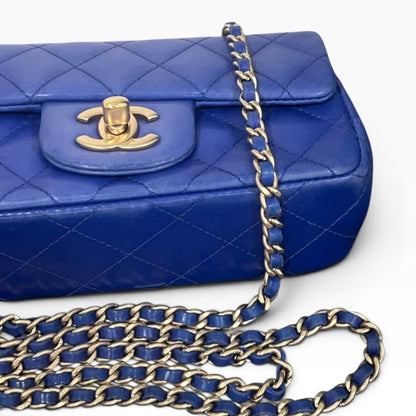 CHANEL Extra Mini Rectangular Flap Blue Lambskin Gold
