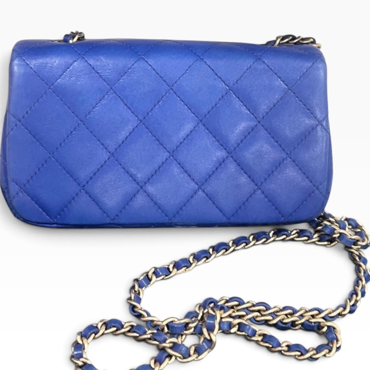 CHANEL Extra Mini Rectangular Flap Blue Lambskin Gold