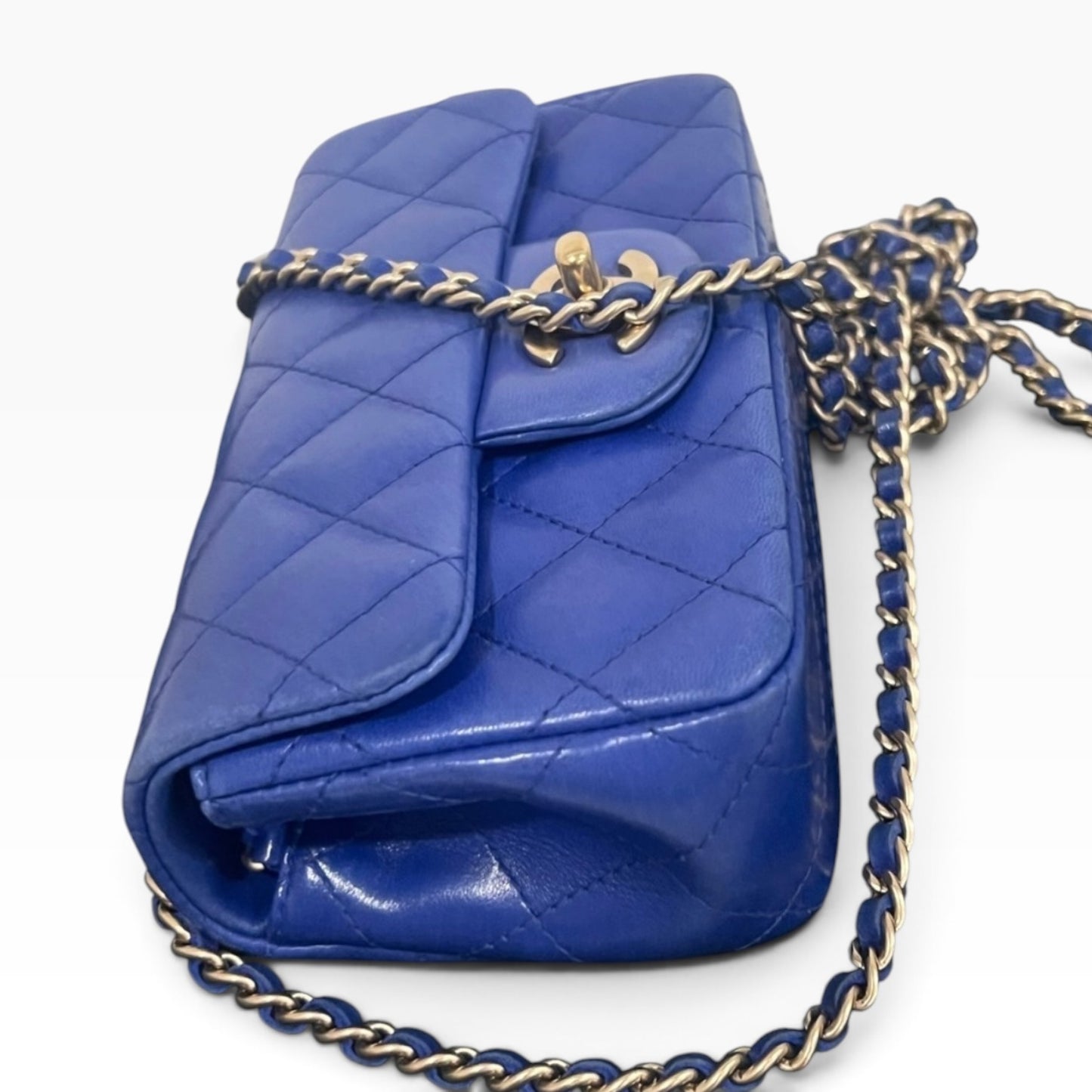 CHANEL Extra Mini Rectangular Flap Blue Lambskin Gold