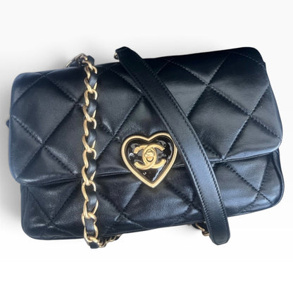 CHANEL Coco Love Heart CC Flap Black Lambskin Gold product photograph 1 - VaultedVIP