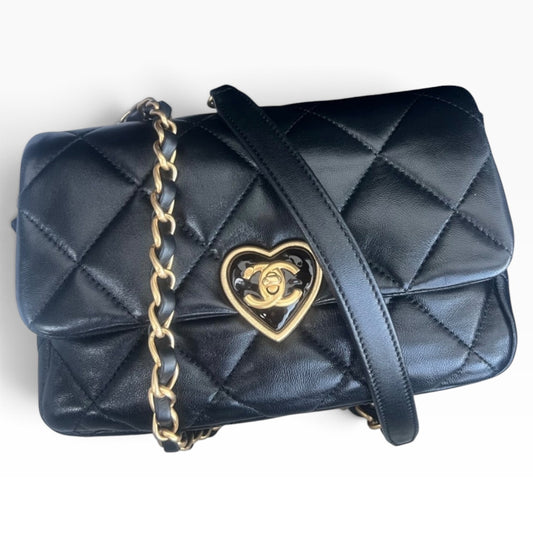 CHANEL Coco Love Heart CC Flap Black Lambskin Gold product photograph 1 - VaultedVIP
