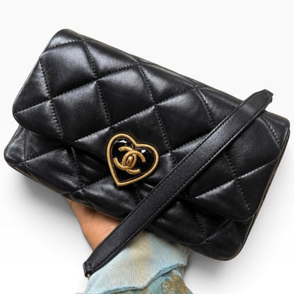 CHANEL Coco Love Heart CC Flap Black Lambskin Gold product photograph 2 - VaultedVIP