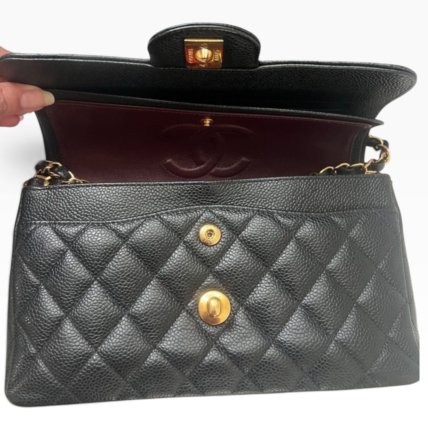 CHANEL Classic Double Flap Black Caviar Gold