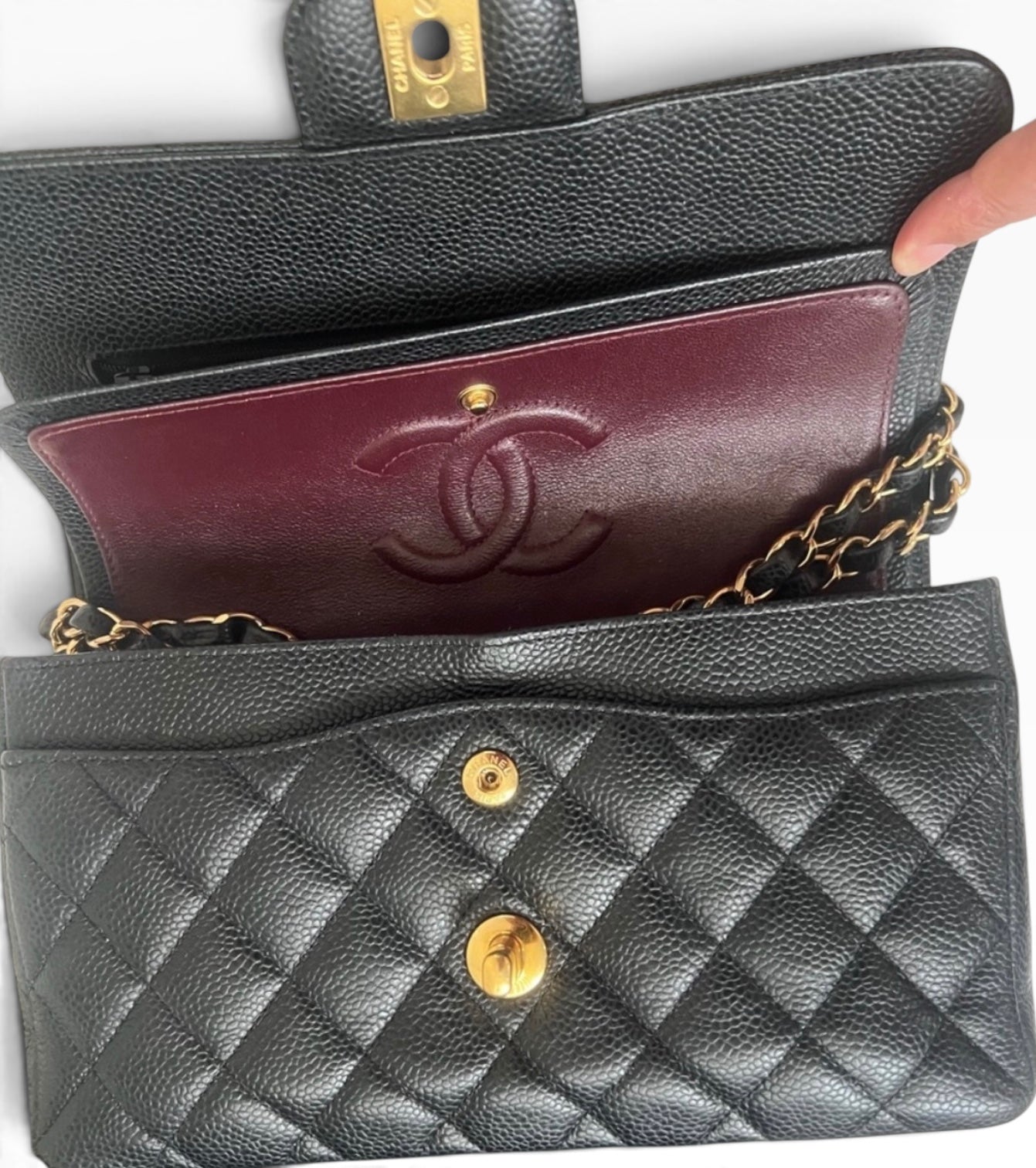 CHANEL Classic Double Flap Black Caviar Gold