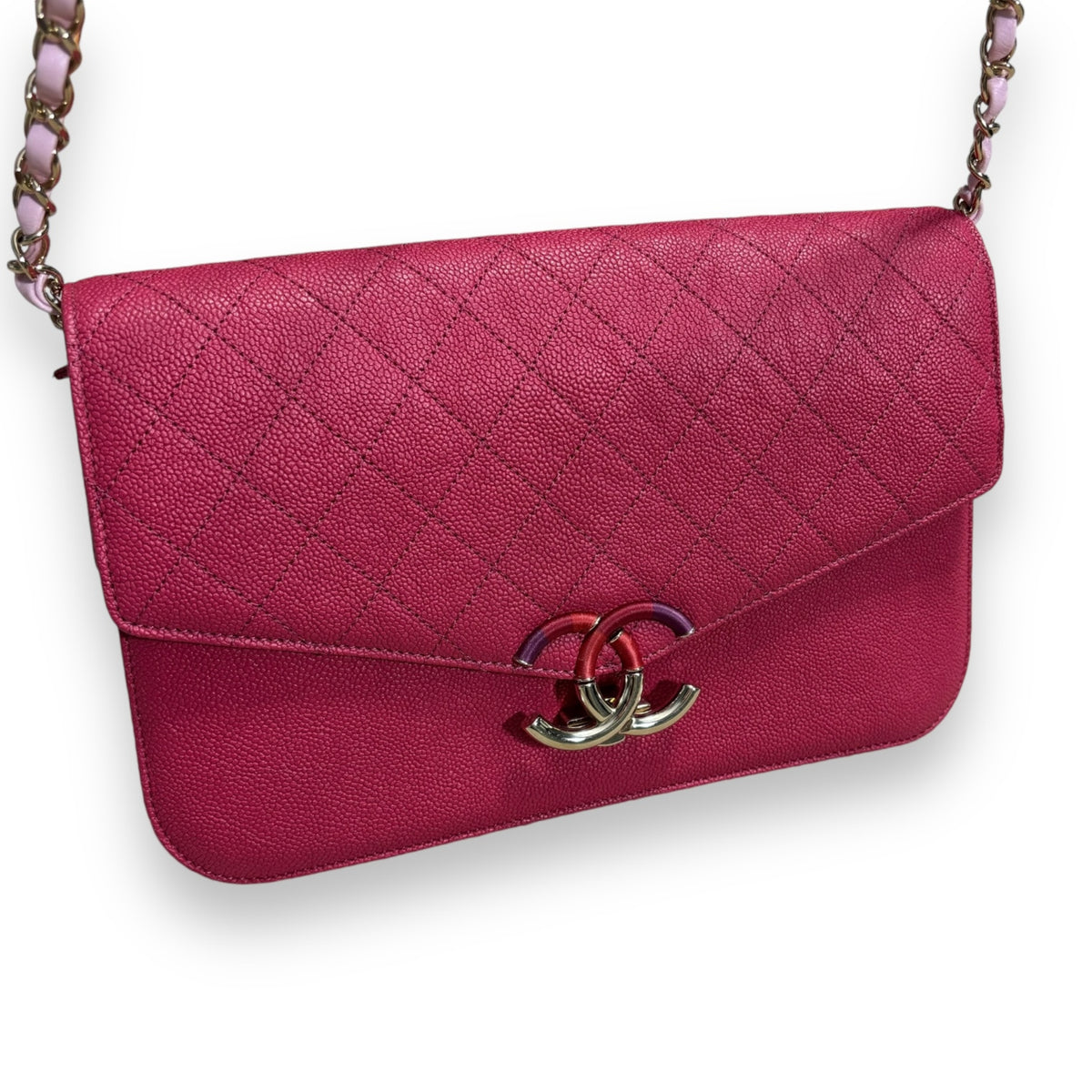 CHANEL Thread Around Flap Hot Pink Caviar 2018 product photograph 1 - VaultedVIP