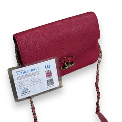 CHANEL Thread Around Flap Hot Pink Caviar 2018 product photograph 2 - VaultedVIP