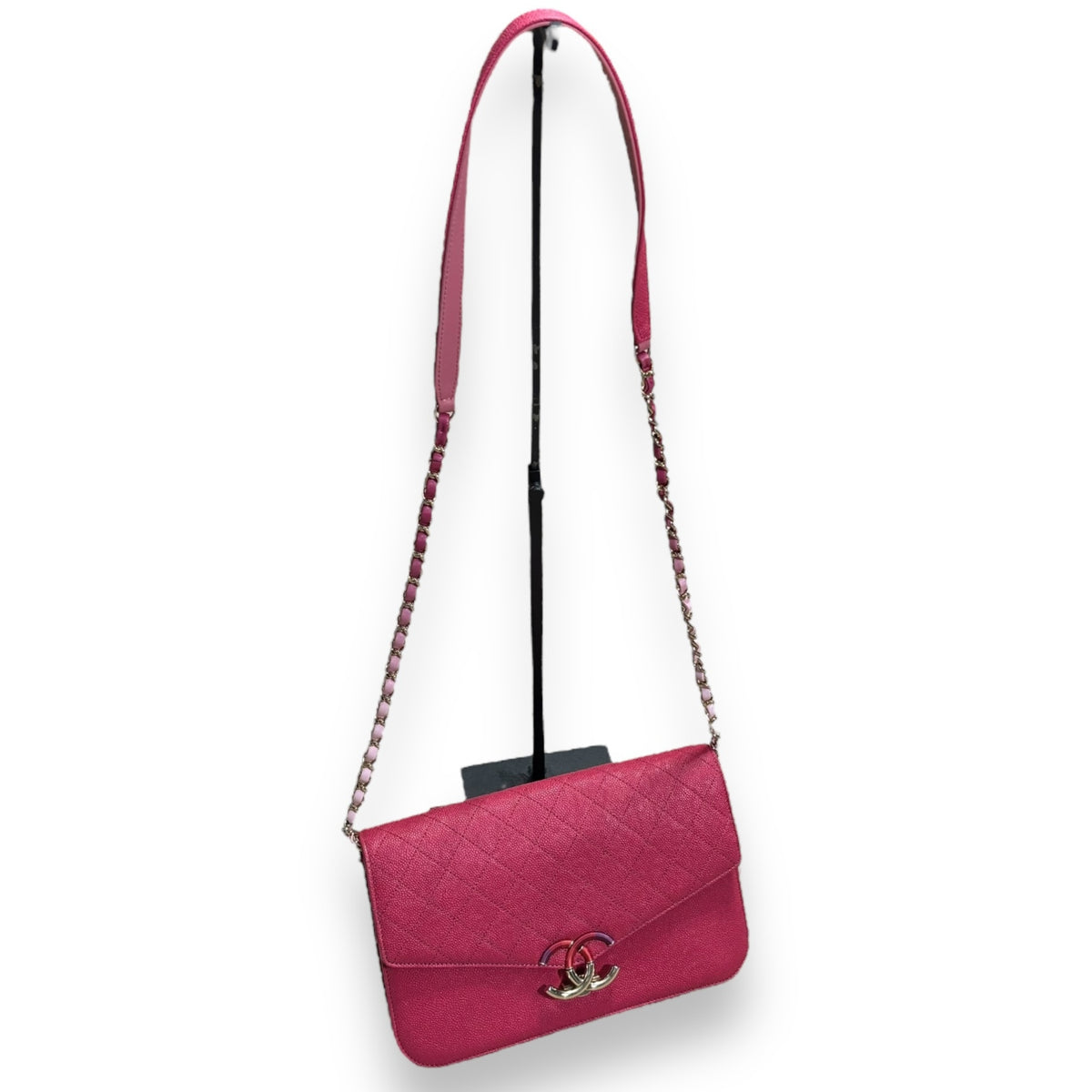 CHANEL Thread Around Flap Hot Pink Caviar 2018 product photograph 3 - VaultedVIP