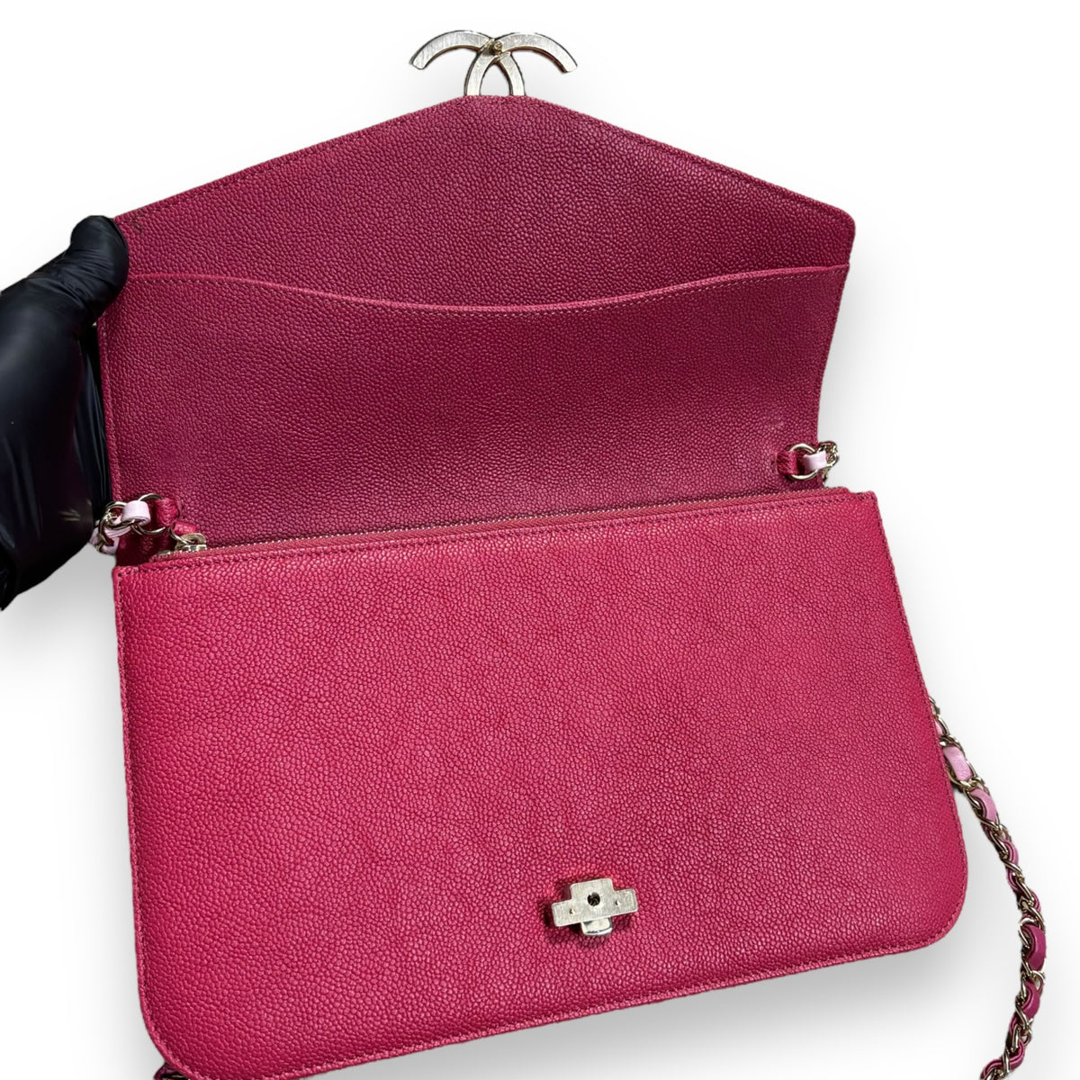 CHANEL Thread Around Flap Hot Pink Caviar 2018 product photograph 8 - VaultedVIP