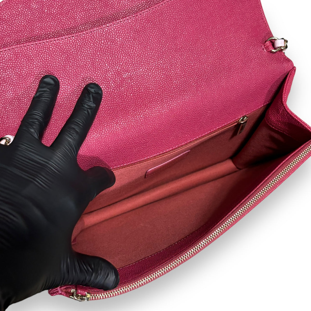 CHANEL Thread Around Flap Hot Pink Caviar 2018 product photograph 9 - VaultedVIP