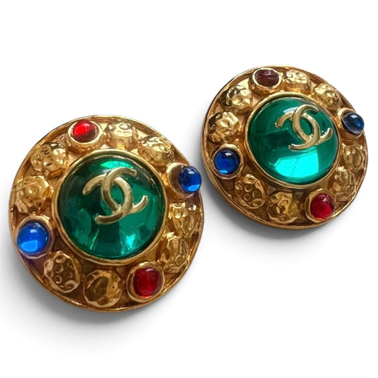 CHANEL Vintage Gripoix Multicolor CC Earrings product photograph 1 - VaultedVIP