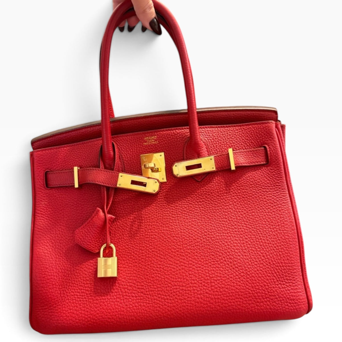 HERMES Birkin 30 Rouge Casaque Togo Gold product photograph 6 - VaultedVIP