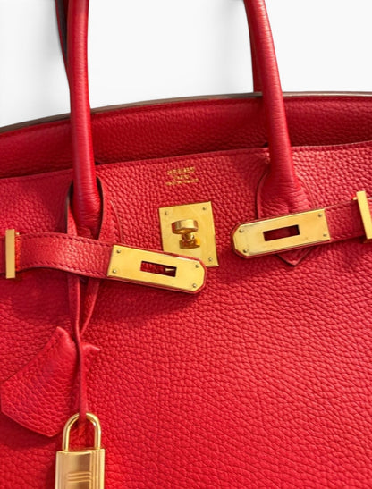 HERMES Birkin 30 Rouge Casaque Togo Gold product photograph 2 - VaultedVIP