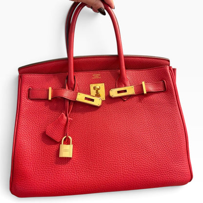 HERMES Birkin 30 Rouge Casaque Togo Gold product photograph 1 - VaultedVIP