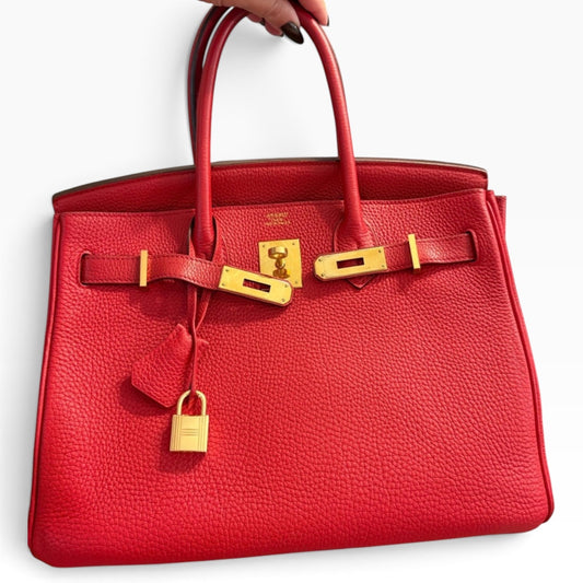 HERMES Birkin 30 Rouge Casaque Togo Gold product photograph 1 - VaultedVIP