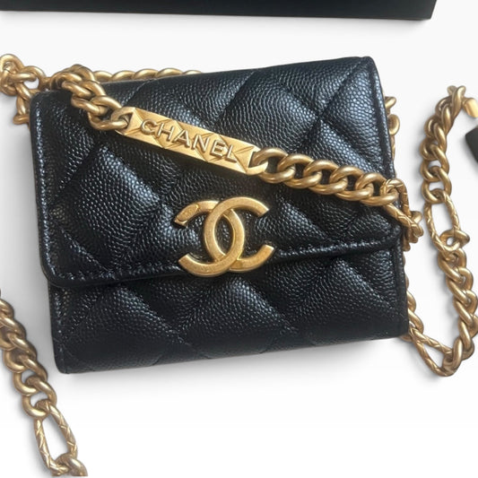 CHANEL Miss Coco Black Caviar Card Holder On Chain product photograph 1 - VaultedVIP