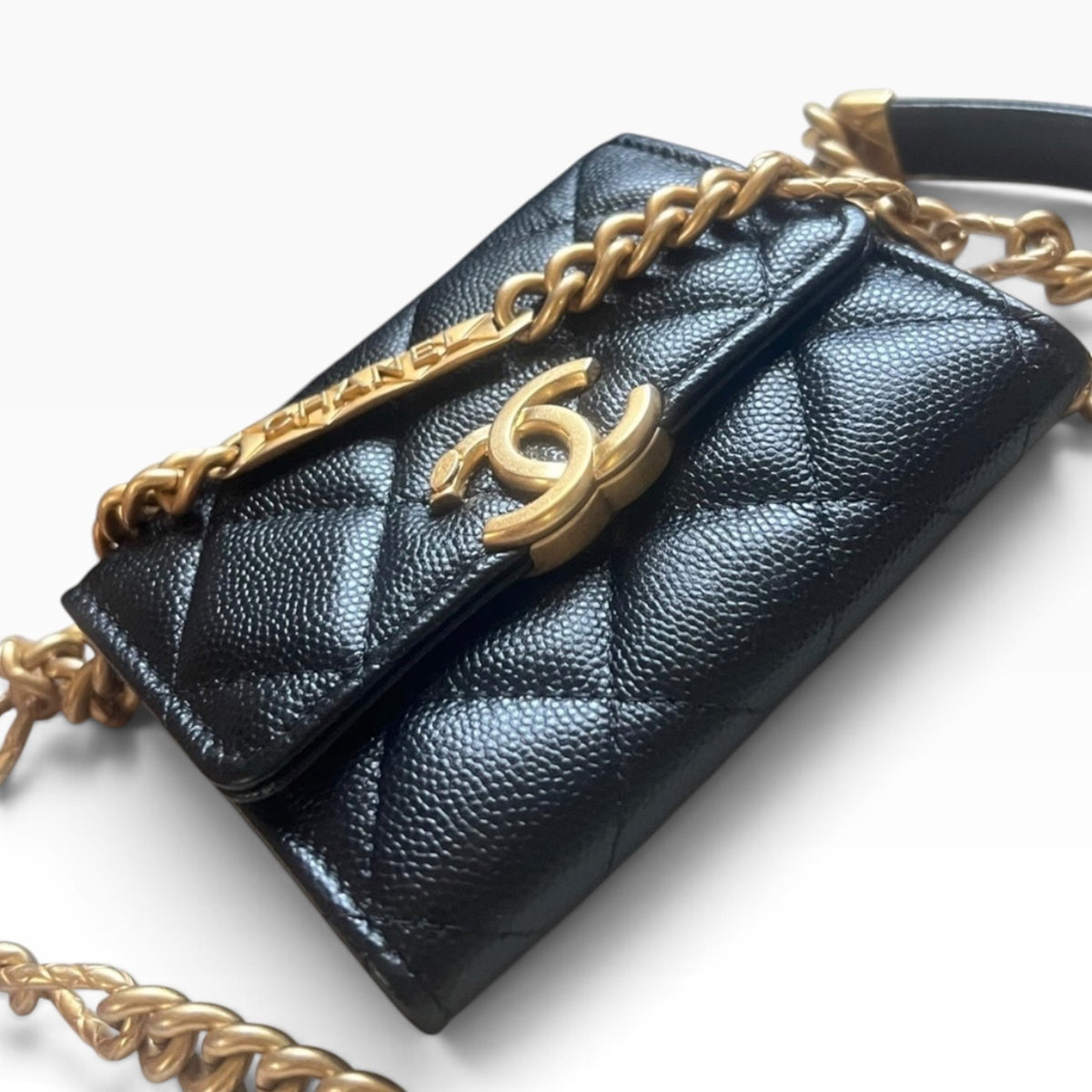 CHANEL Miss Coco Black Caviar Card Holder On Chain product photograph 2 - VaultedVIP