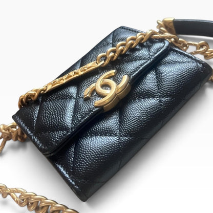 CHANEL Miss Coco Black Caviar Card Holder On Chain product photograph 2 - VaultedVIP