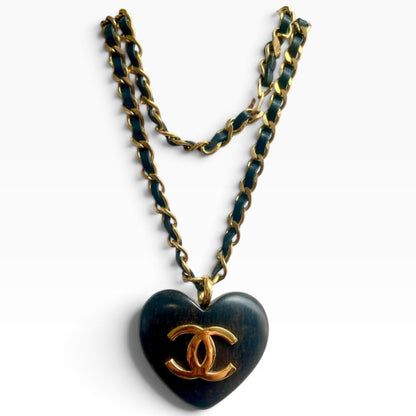 CHANEL Vintage 1992 Runway Wood Heart Necklace 24K Gold product photograph 1 - VaultedVIP