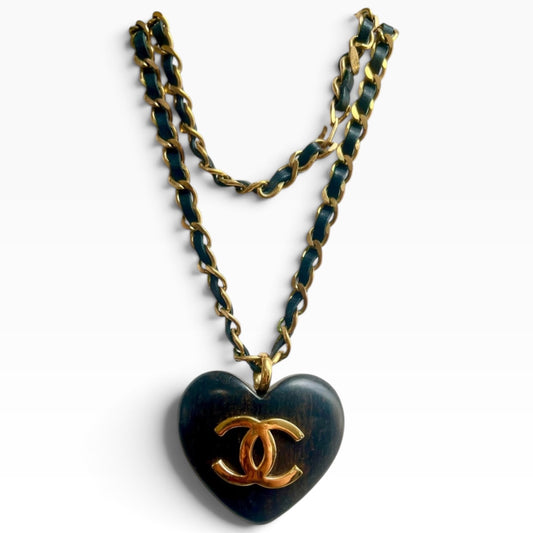 CHANEL Vintage 1992 Runway Wood Heart Necklace 24K Gold product photograph 1 - VaultedVIP