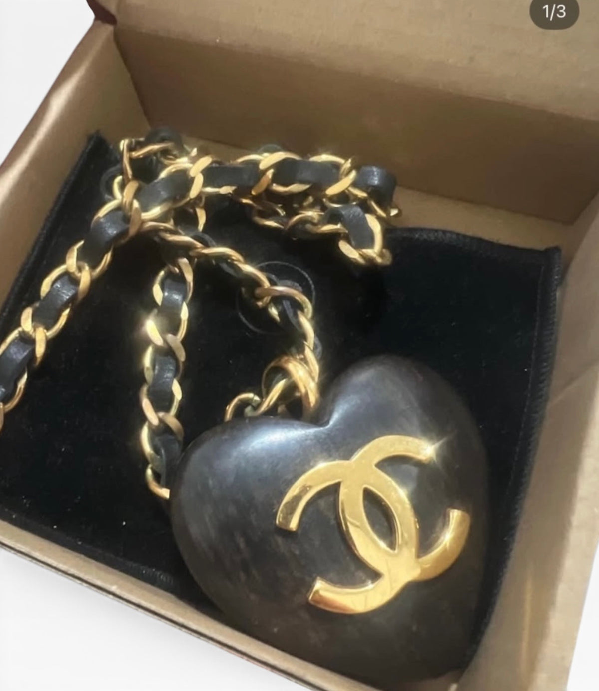 CHANEL Vintage 1992 Runway Wood Heart Necklace 24K Gold product photograph 3 - VaultedVIP