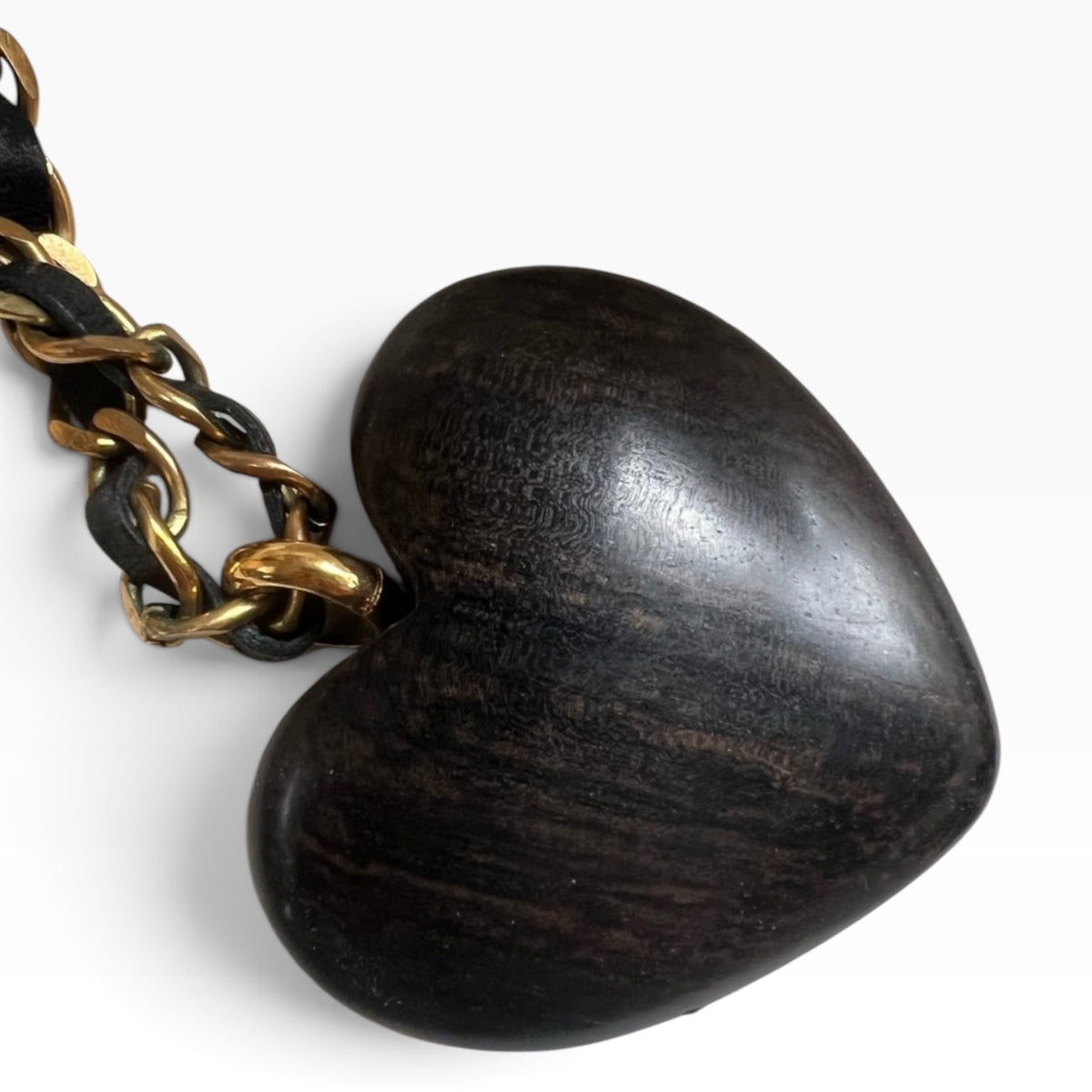 CHANEL Vintage 1992 Runway Wood Heart Necklace 24K Gold product photograph 2 - VaultedVIP