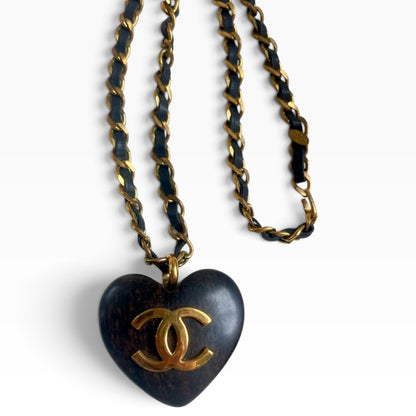 CHANEL Vintage 1992 Runway Wood Heart Necklace 24K Gold product photograph 6 - VaultedVIP