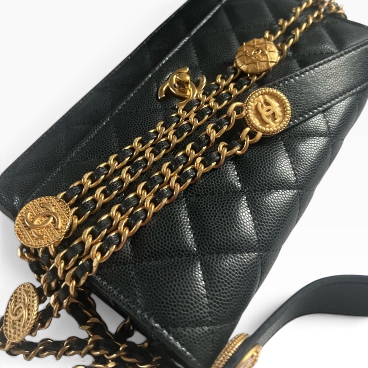 CHANEL Twist Your Buttons Black Caviar Chain Bag product photograph 3 - VaultedVIP