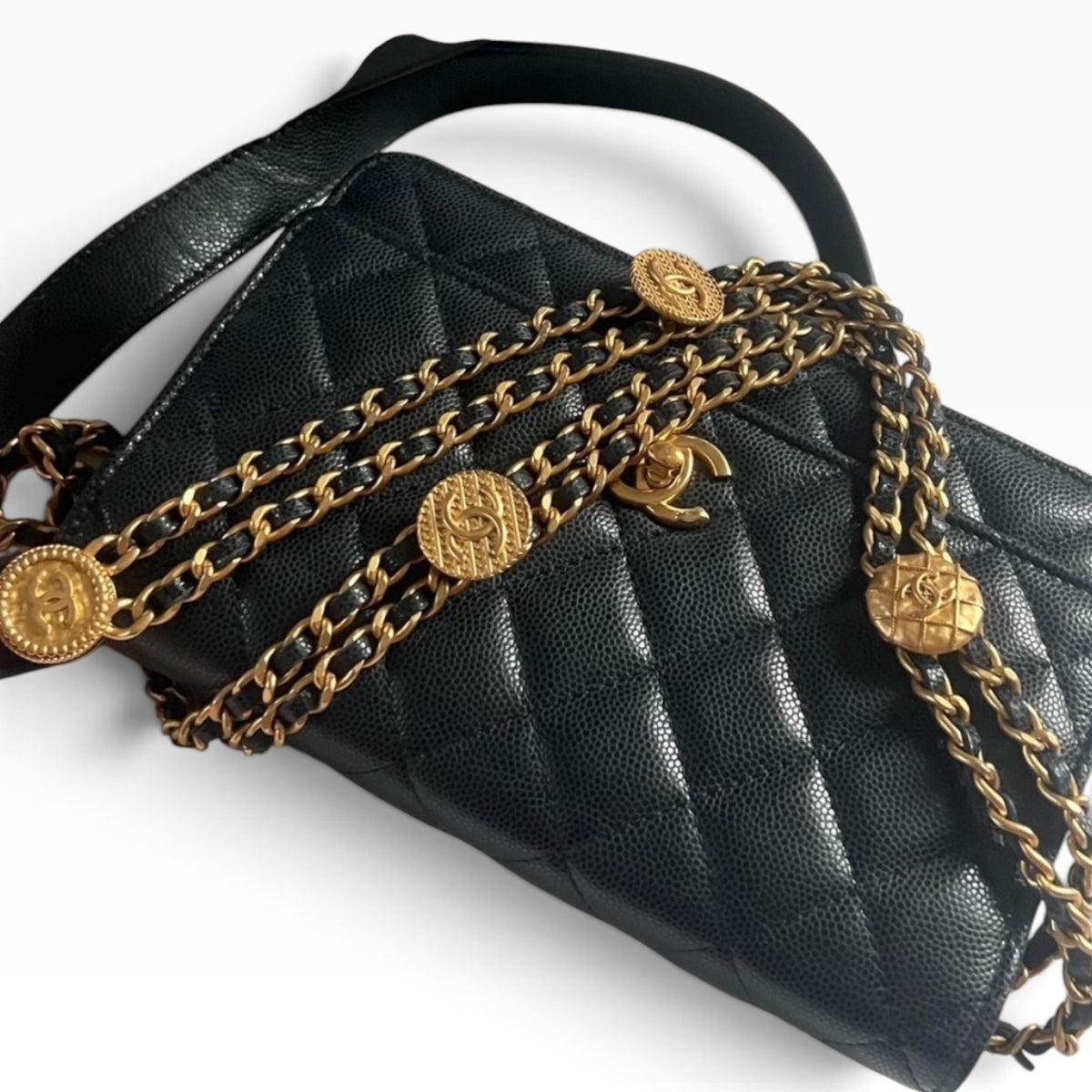 CHANEL Twist Your Buttons Black Caviar Chain Bag product photograph 7 - VaultedVIP