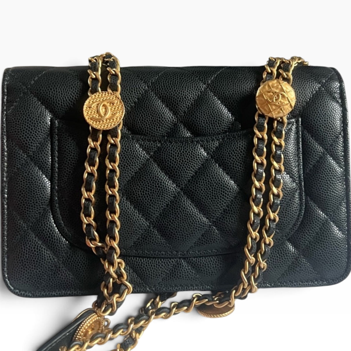 CHANEL Twist Your Buttons Black Caviar Chain Bag product photograph 4 - VaultedVIP