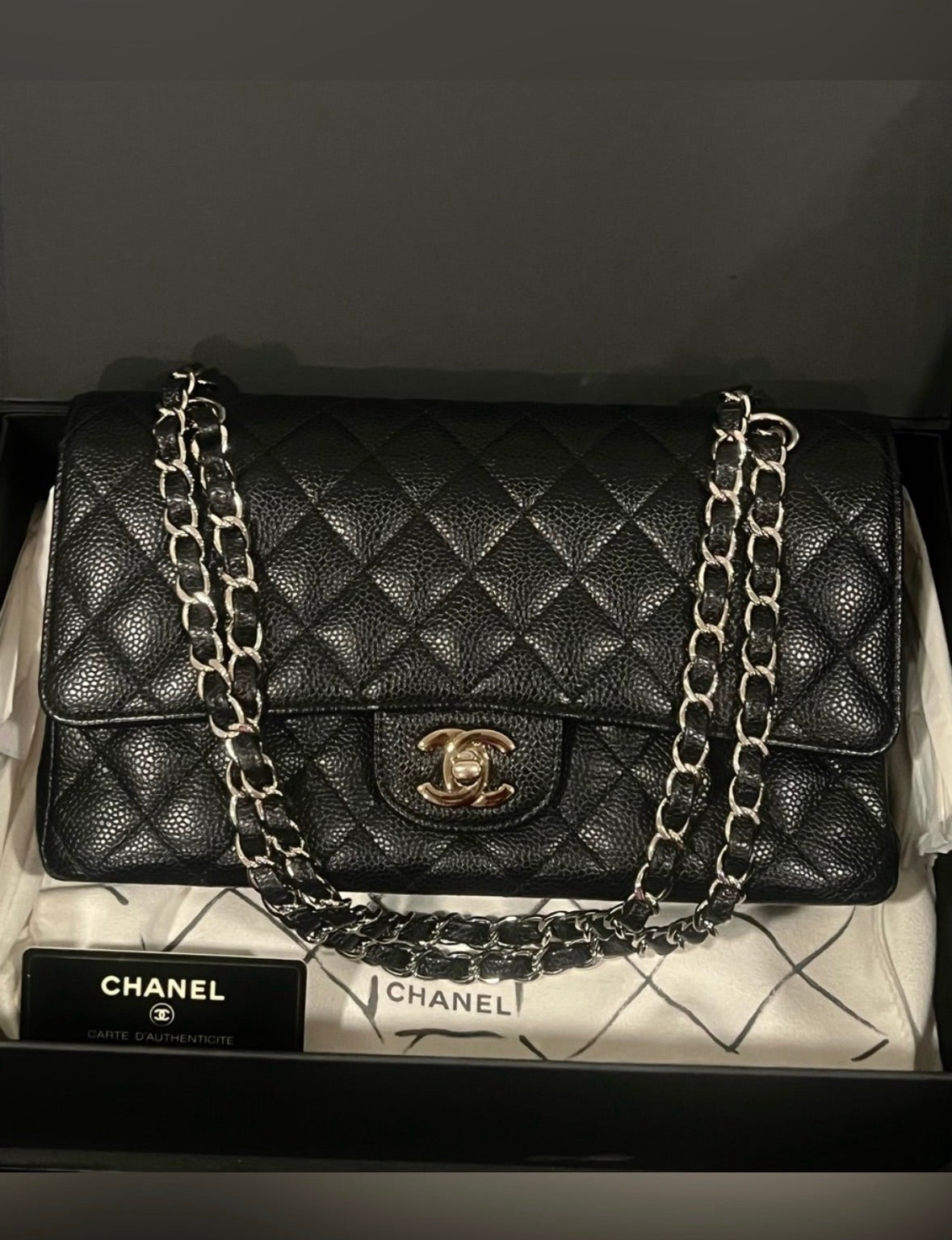 CHANEL Classic Double Flap Black Caviar Silver product photograph 12 - VaultedVIP