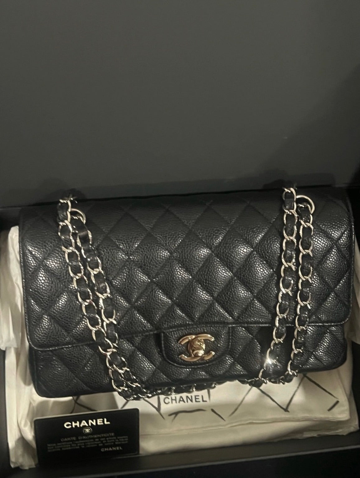 CHANEL Classic Double Flap Black Caviar Silver product photograph 3 - VaultedVIP