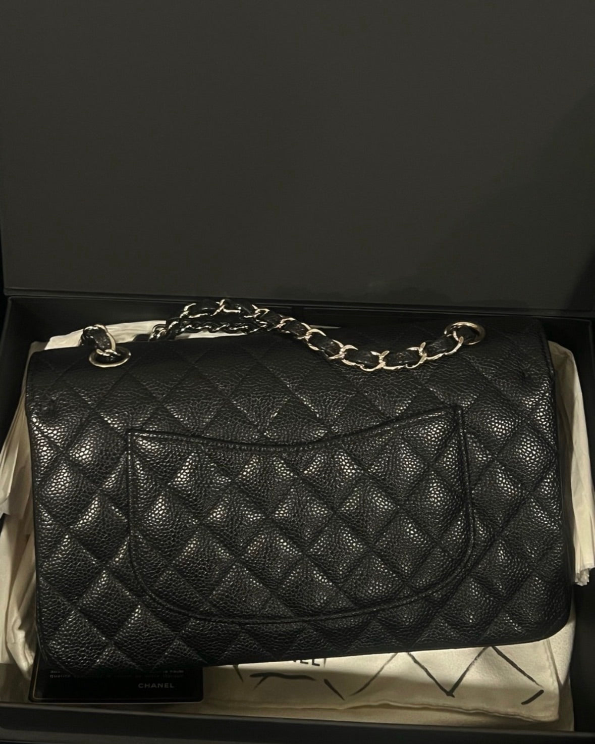 CHANEL Classic Double Flap Black Caviar Silver product photograph 2 - VaultedVIP