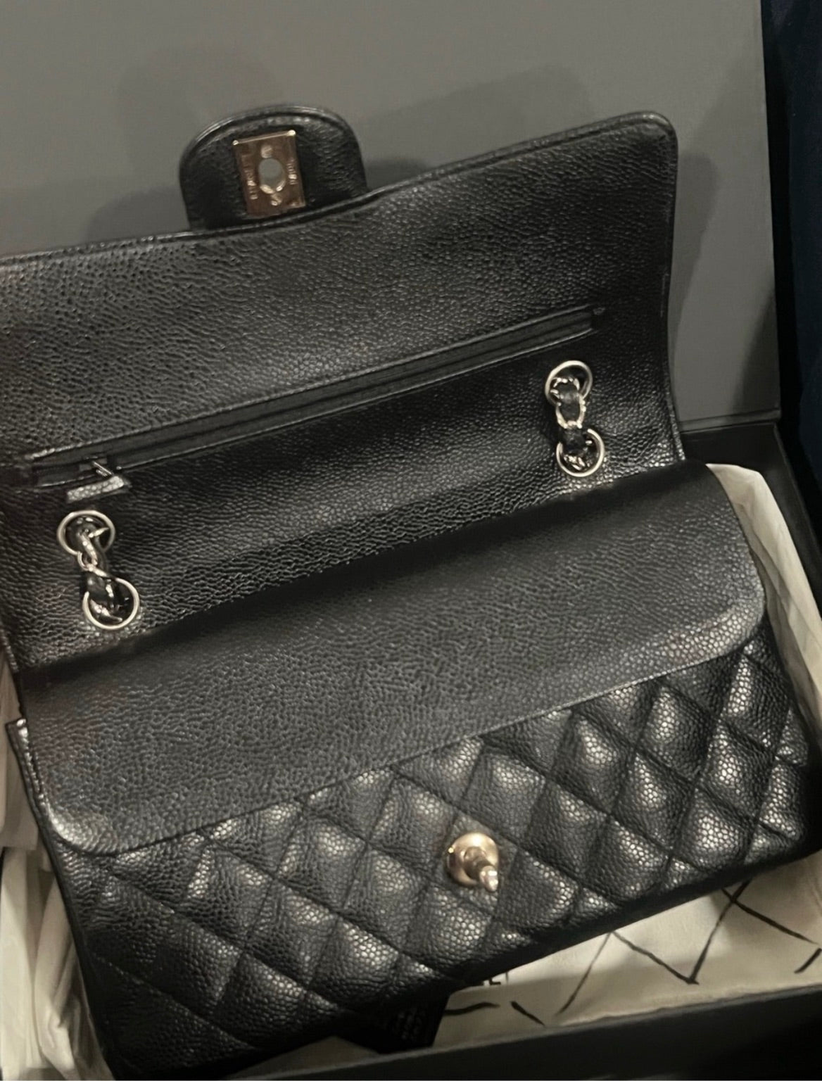 CHANEL Classic Double Flap Black Caviar Silver product photograph 8 - VaultedVIP