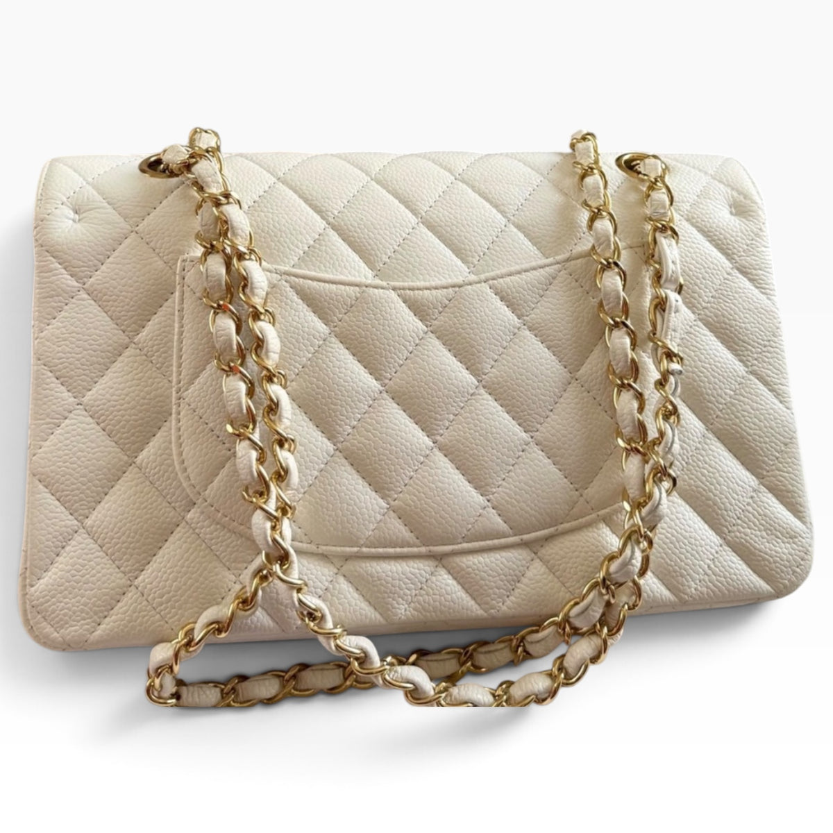 CHANEL Classic Medium Double Flap White Caviar Gold Hardware product photograph 4 - VaultedVIP
