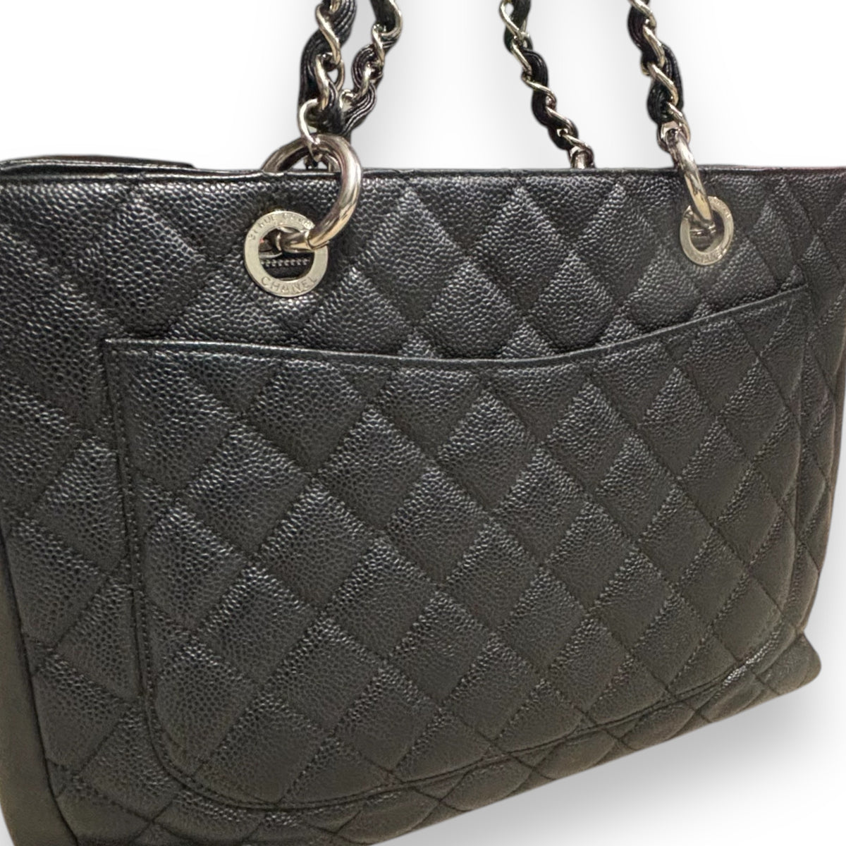 CHANEL Grand Shopping Tote GST Black Caviar Silver product photograph 6 - VaultedVIP