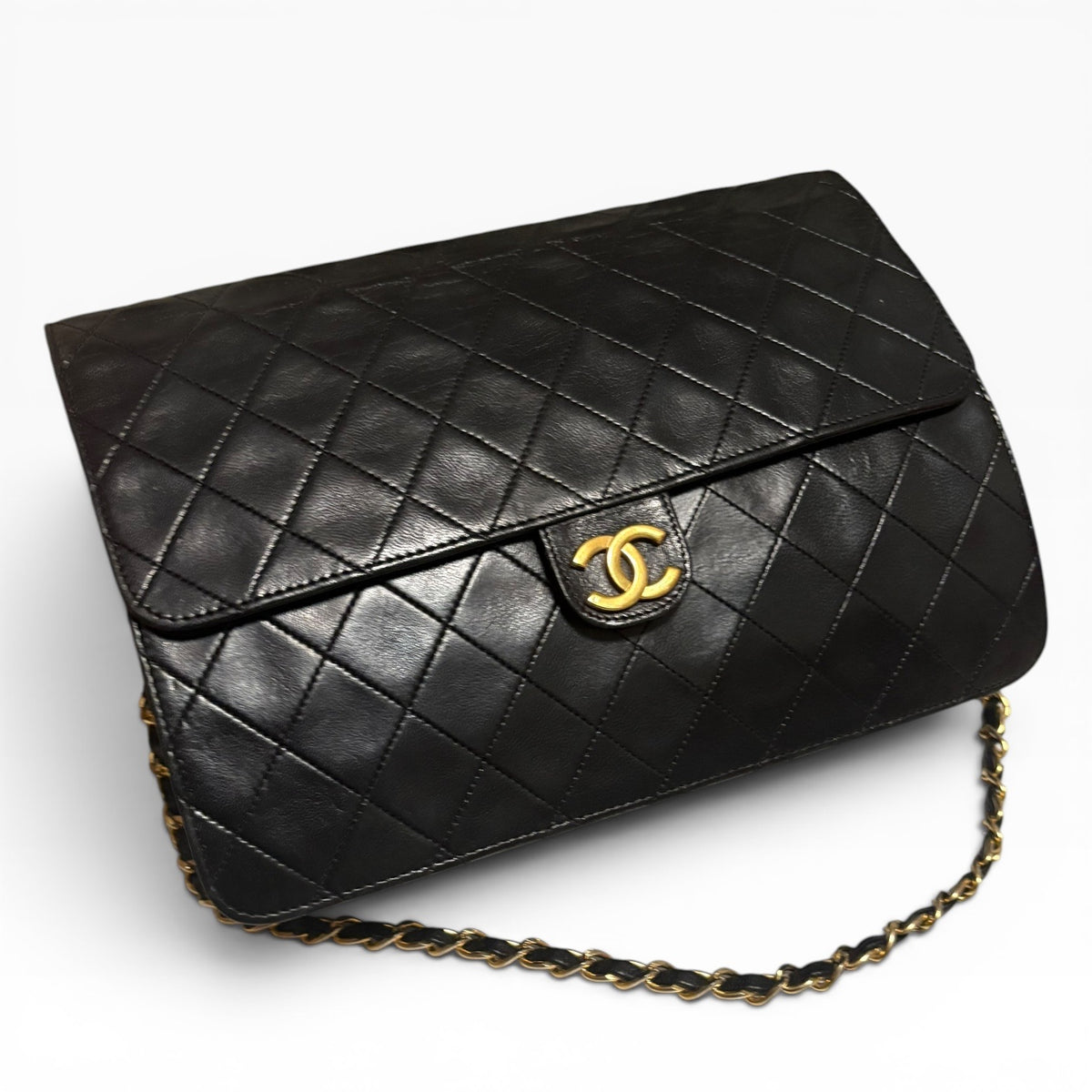 CHANEL Vintage 1980s Black Lambskin Single Flap product photograph 2 - VaultedVIP