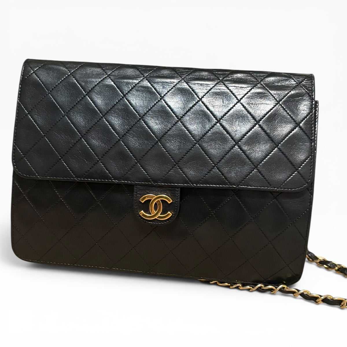 CHANEL Vintage 1980s Black Lambskin Single Flap product photograph 1 - VaultedVIP
