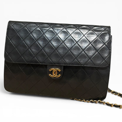 CHANEL Vintage 1980s Black Lambskin Single Flap product photograph 1 - VaultedVIP