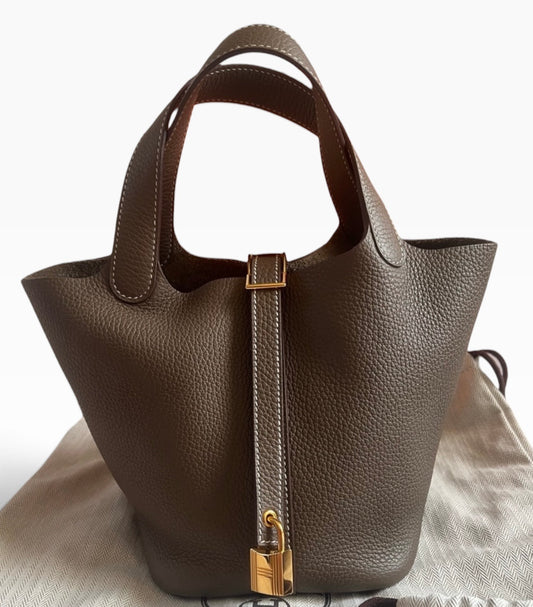 HERMES Picotin Lock 18 Etoupe Clemence Gold product photograph 1 - VaultedVIP