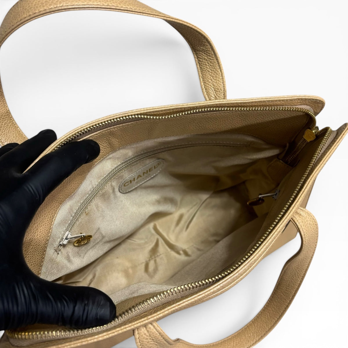 CHANEL Vintage 1997 Beige Caramel Caviar Tote product photograph 7 - VaultedVIP