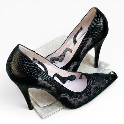 Gucci Black Python Embossed GG Mesh Pumps Size 37 product photograph 3 - VaultedVIP