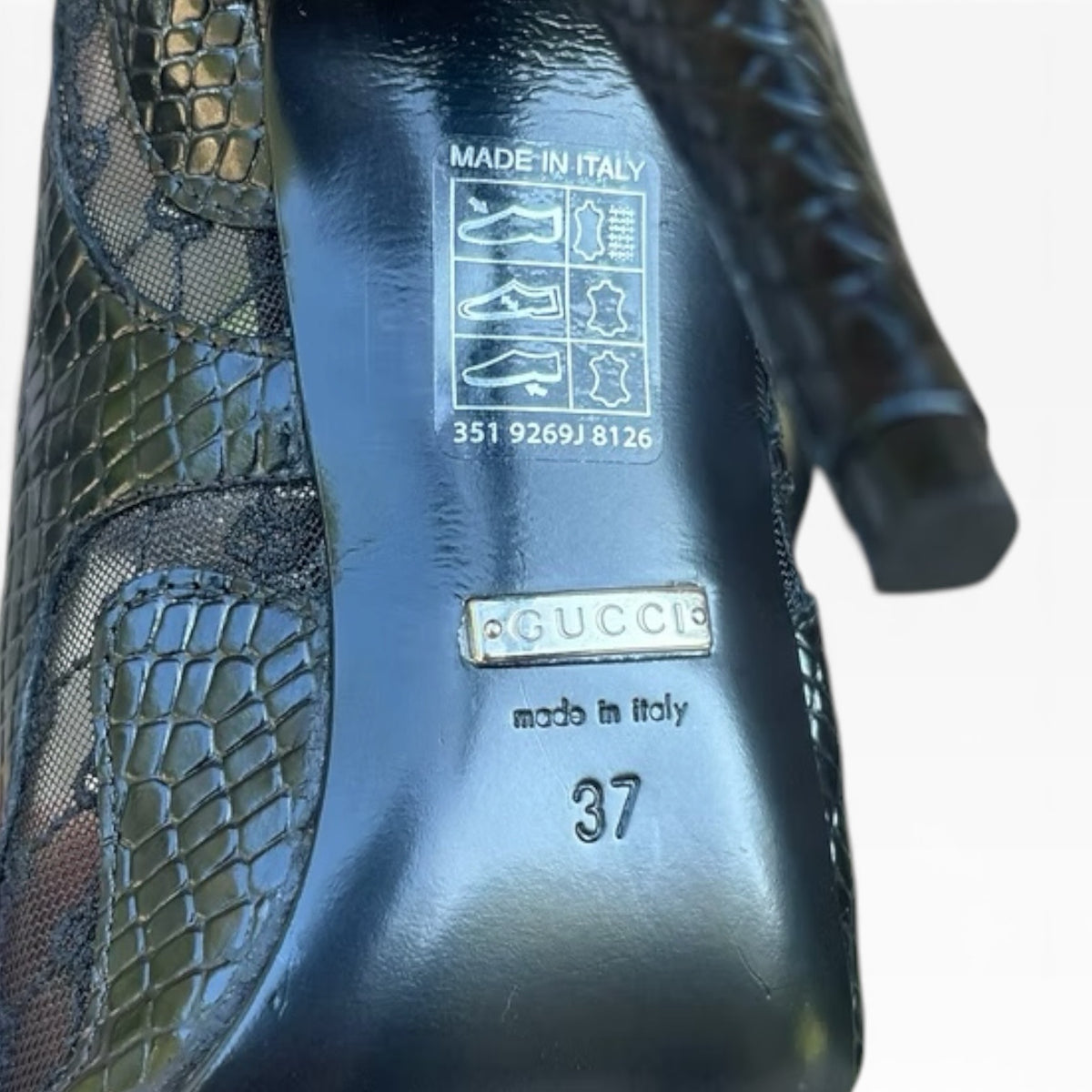 Gucci Black Python Embossed GG Mesh Pumps Size 37 product photograph 4 - VaultedVIP