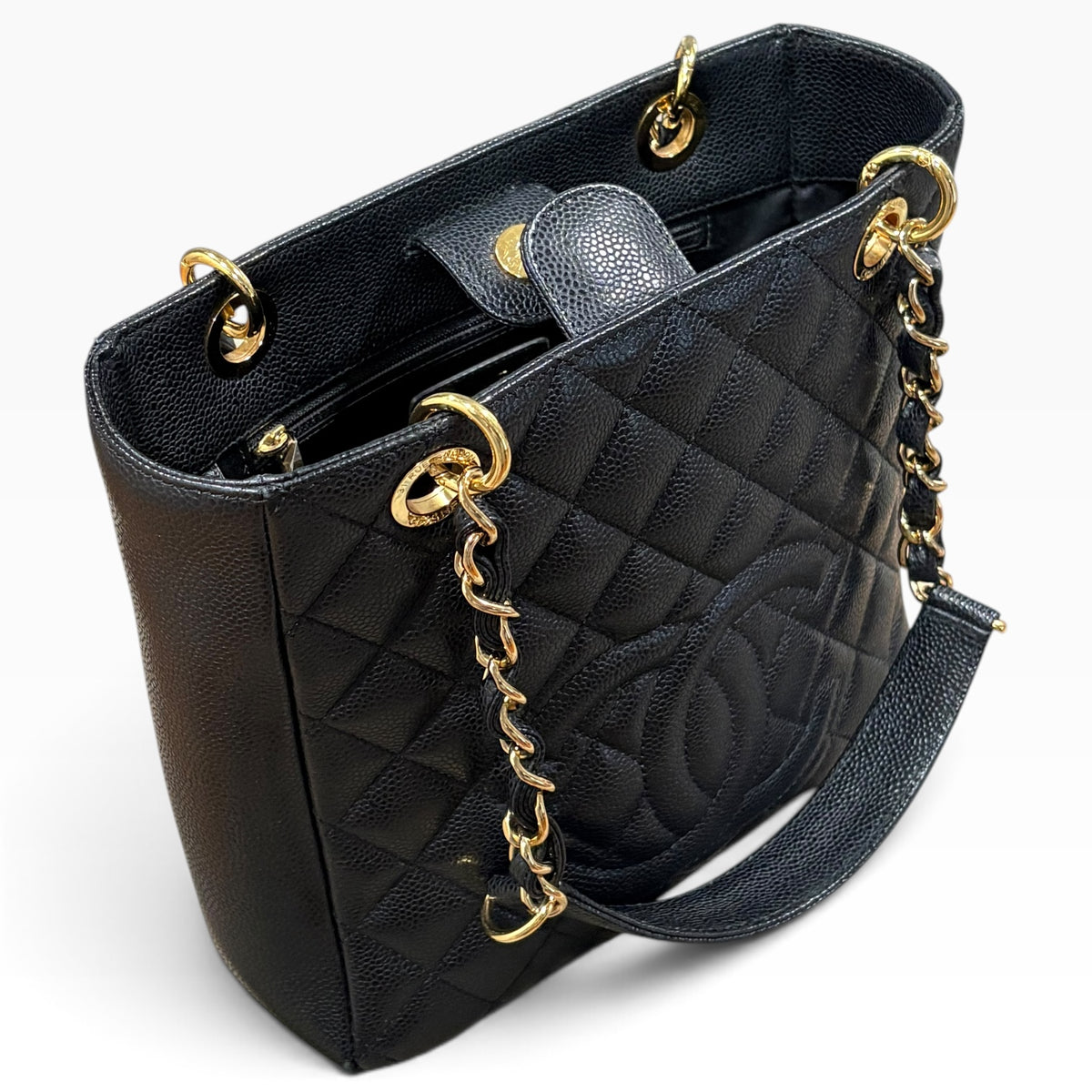 CHANEL Petite Shopping Tote PST Black Caviar Gold product photograph 10 - VaultedVIP